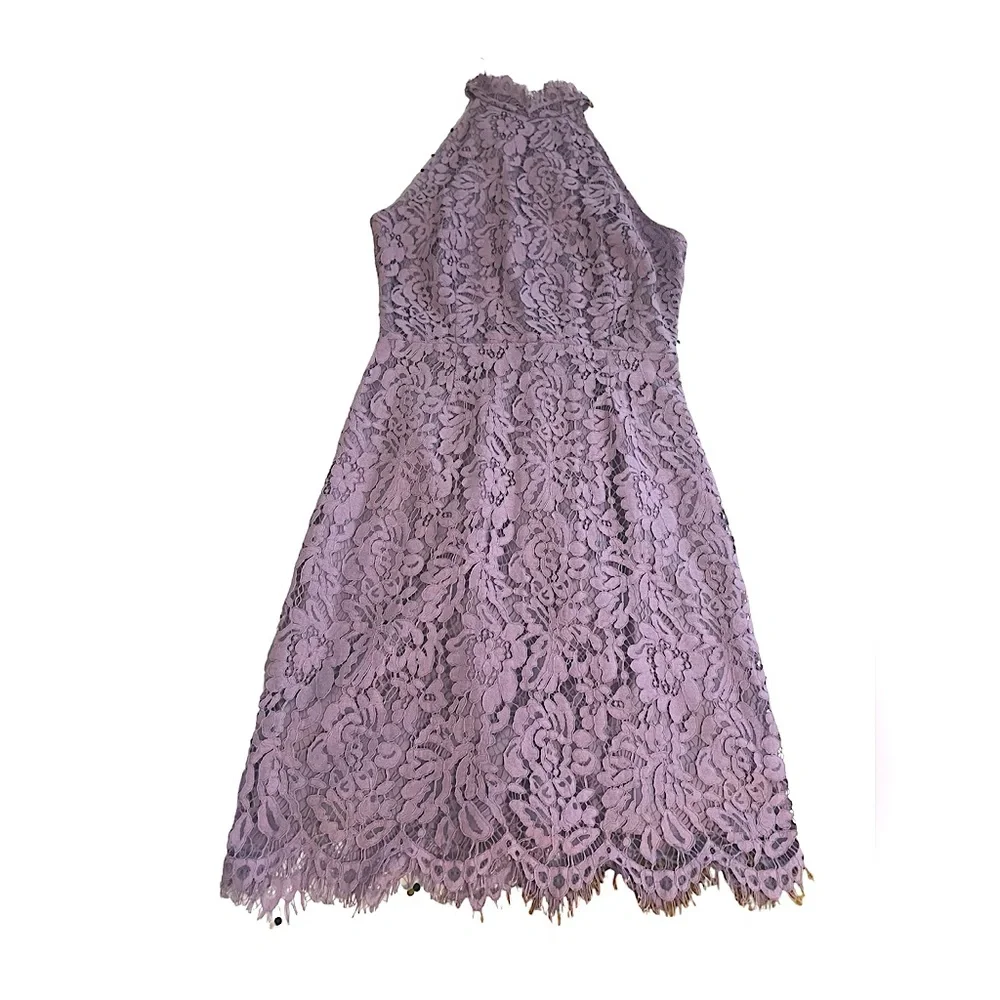 BB Dakota Cara Lilac High Neck Open Back Lace Slip Dress NEW - Size 4 - Picture 3 of 10